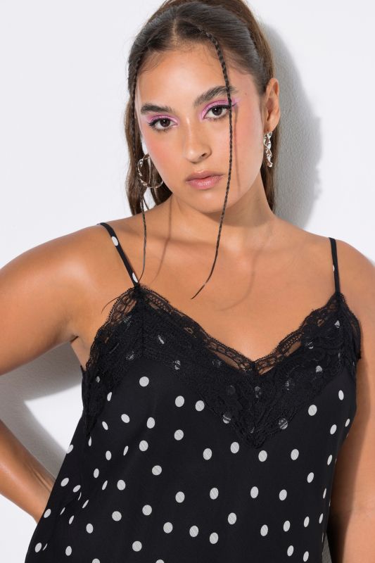 Polka Dot Lace Trim Chiffon Camisole