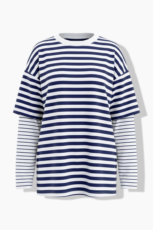 Layered Stripe Oversized Long Sleeve Tee