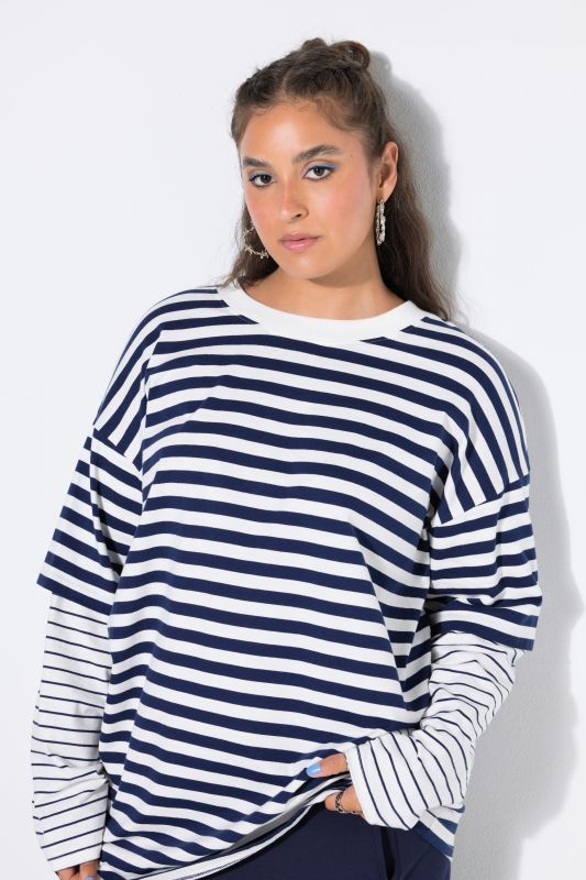 Layered Stripe Oversized Long Sleeve Tee