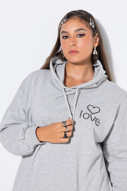 Rhinestone Heart Love Oversized Hoodie