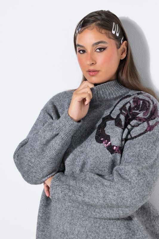 Sequin Rose Mock Neck Sweater