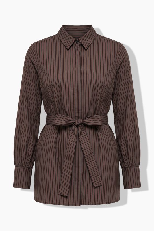 Pinstripe Tie-Waist Shirt Blouse