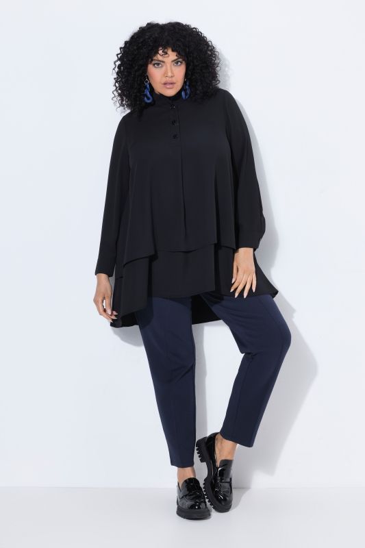 Layered Look Long Sleeve Collared Tunic Blouse