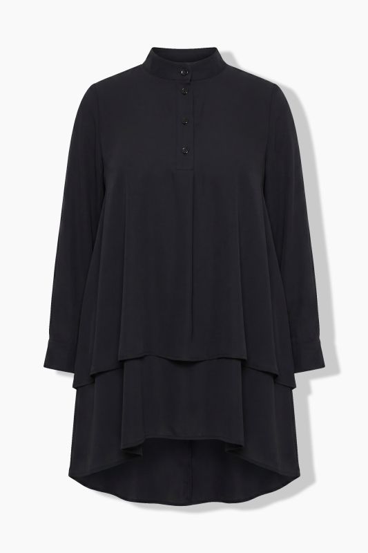 Layered Look Long Sleeve Collared Tunic Blouse