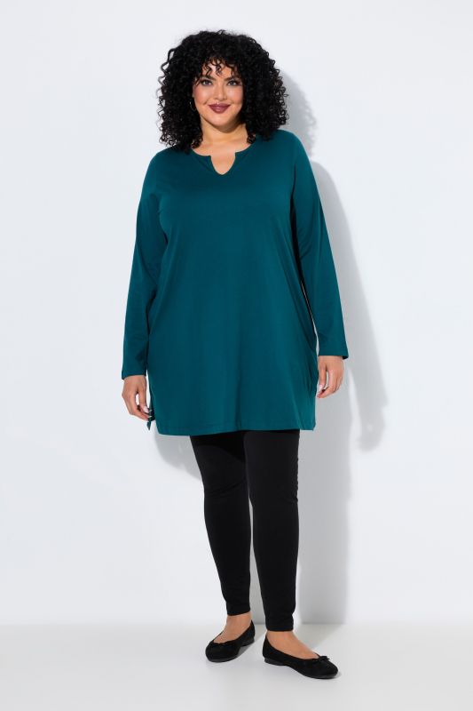 Notch Neckline Long Sleeve Knit Tunic