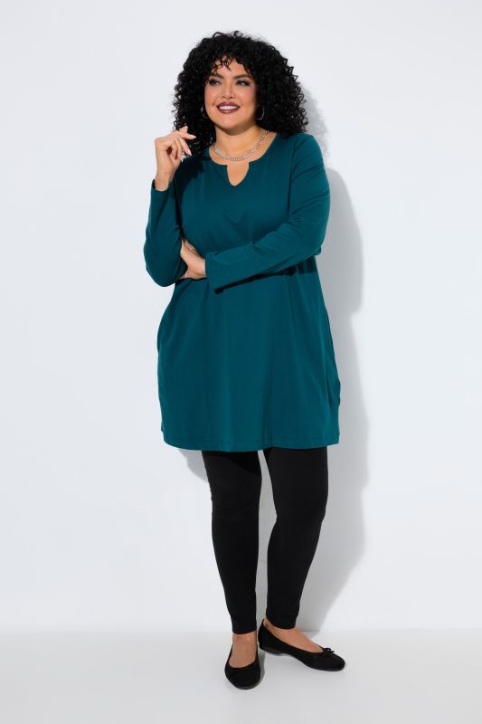 Notch Neckline Long Sleeve Knit Tunic