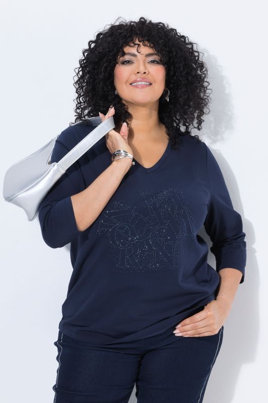 Tonal Rhinestone Logo 3/4 Sleeve Tee