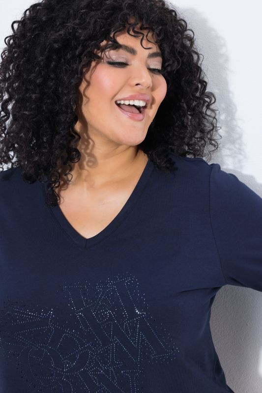 Tonal Rhinestone Logo 3/4 Sleeve Tee