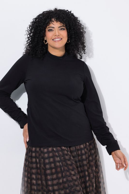 Gathered Sleeve Turtleneck Tee