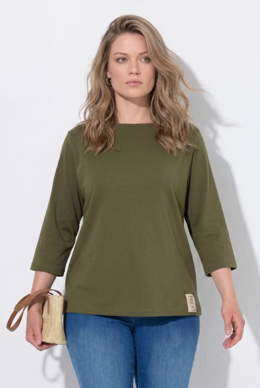 Eco Cotton 3/4 Sleeve Boat Neck Tee
