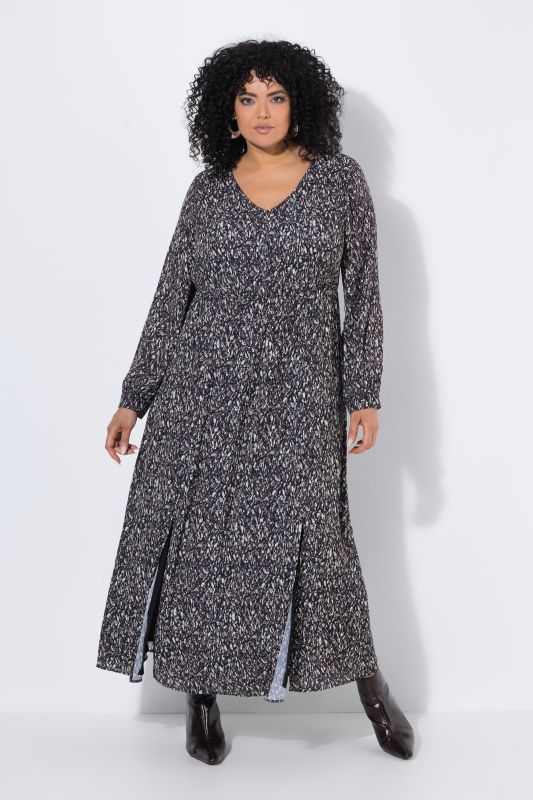 Abstract Print Long Sleeve Maxi Dress