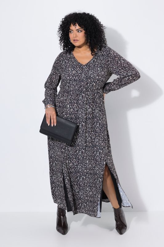 Abstract Print Long Sleeve Maxi Dress