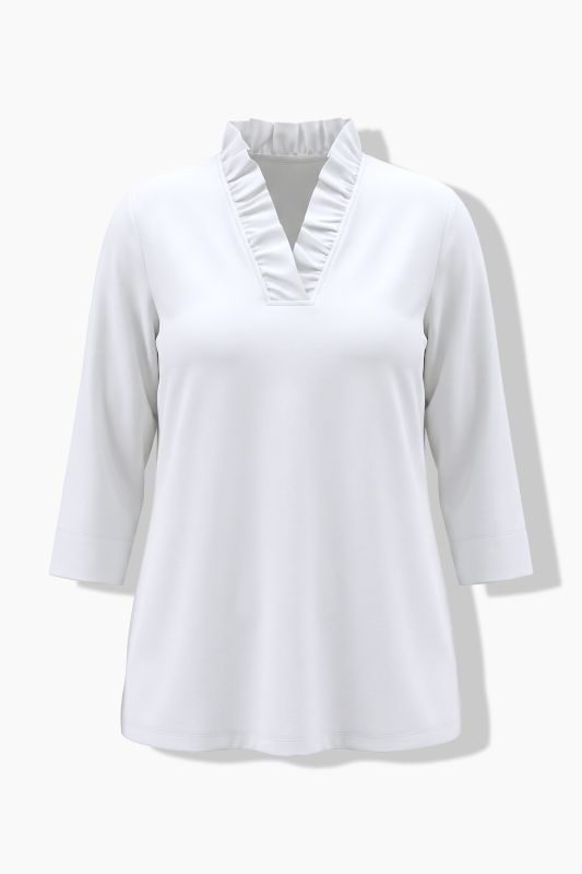 Ruffled Neckline 3/4 Sleeve T-Shirt Blouse
