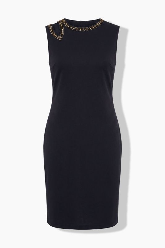 Rhinestone Cutout Scuba Knit Dress
