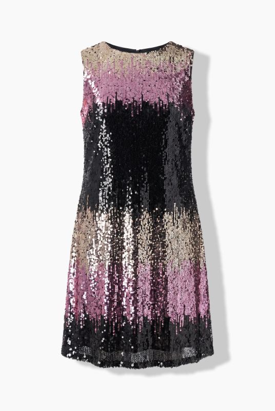 Gradient Striped Sleeveless Sequined Dress