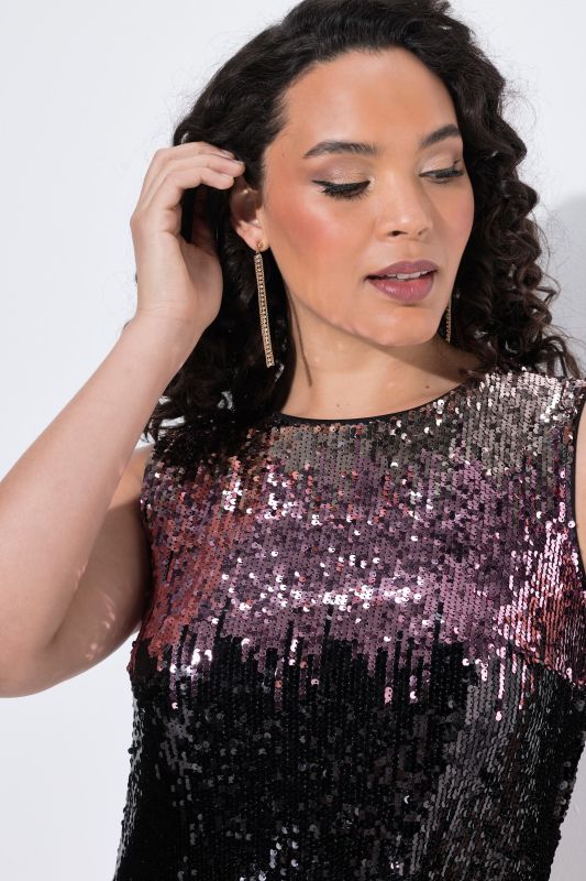 Gradient Striped Sleeveless Sequined Dress