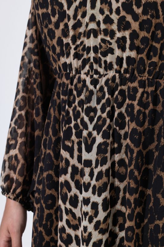 Layered Chiffon Long Sleeve Leopard Print Dress