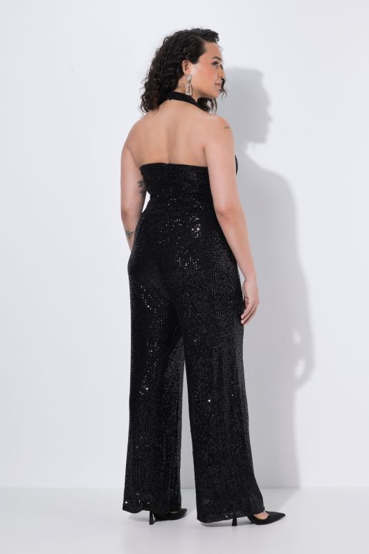 Sequined Sleeveless Halter-Neck Jumpsuit