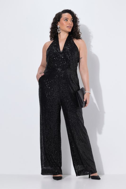 Sequined Sleeveless Halter-Neck Jumpsuit