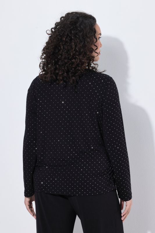 Rhinestone Studded Waterfall Neckline T-Shirt Blouse
