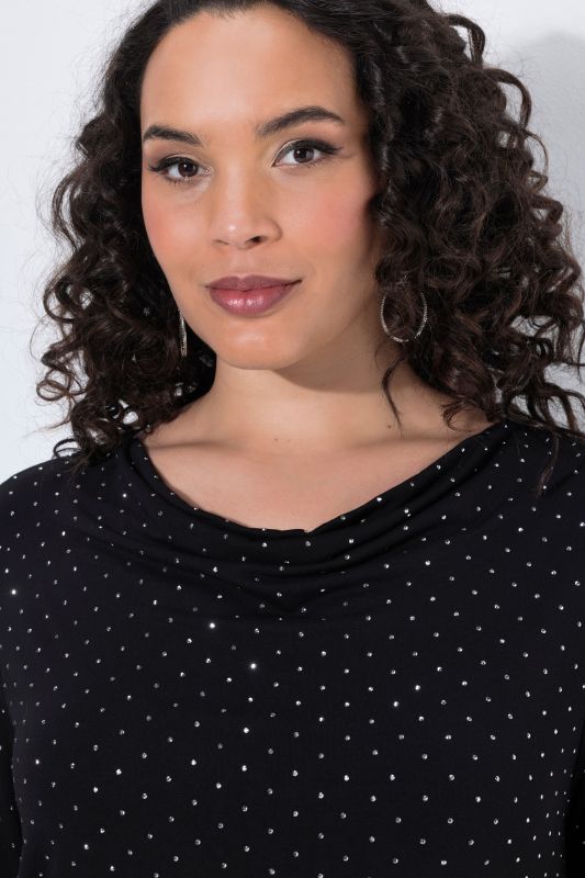 Rhinestone Studded Waterfall Neckline T-Shirt Blouse
