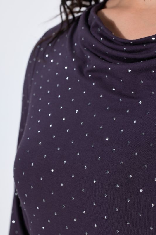 Rhinestone Studded Waterfall Neckline T-Shirt Blouse