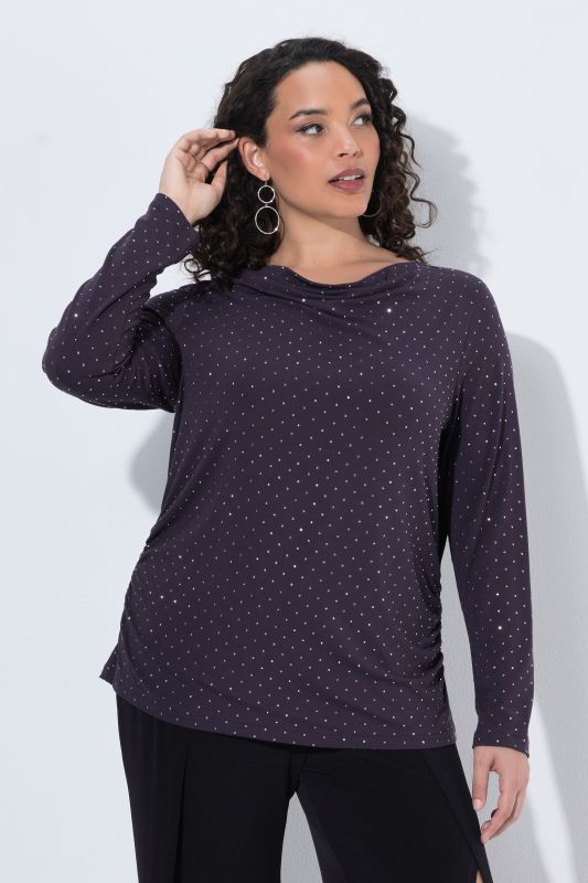 Rhinestone Studded Waterfall Neckline T-Shirt Blouse