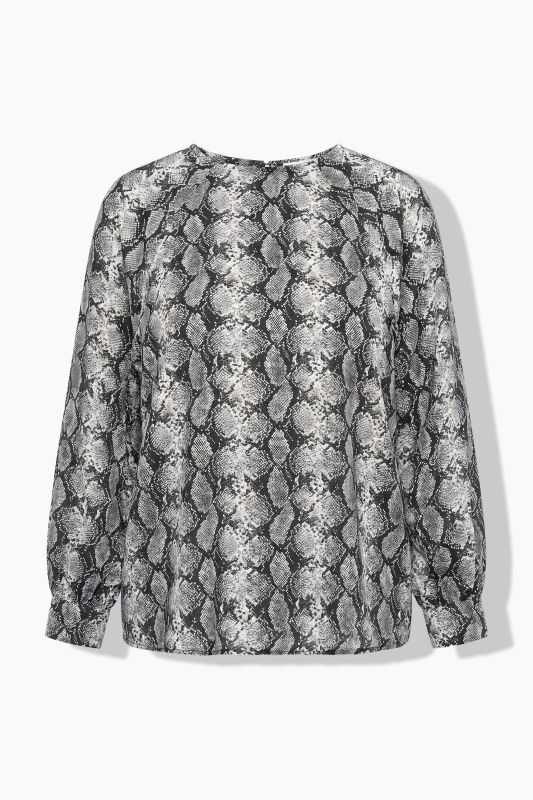 Snake Print Long Sleeve Drawstring Hem Blouse