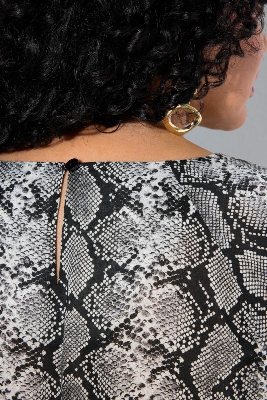 Snake Print Long Sleeve Drawstring Hem Blouse