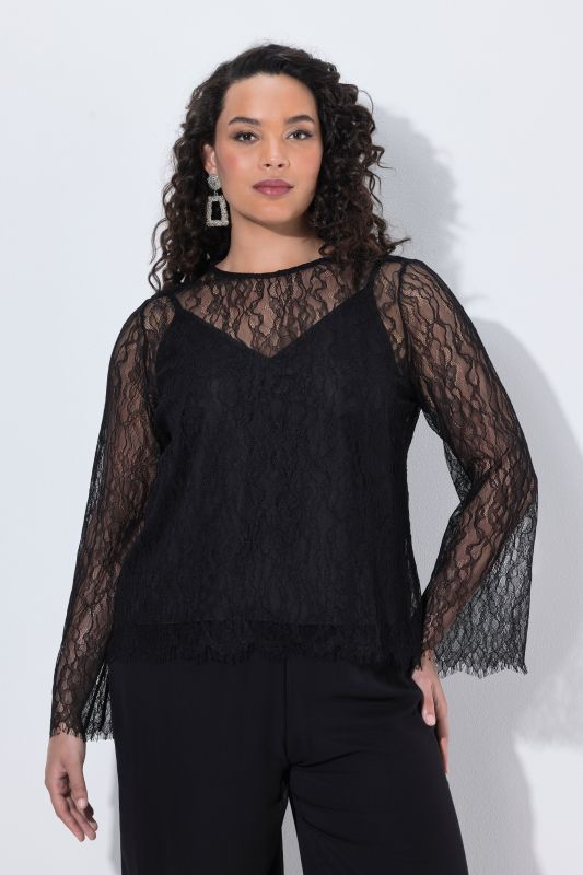 Satin and Lace Layered Long Sleeve Blouse