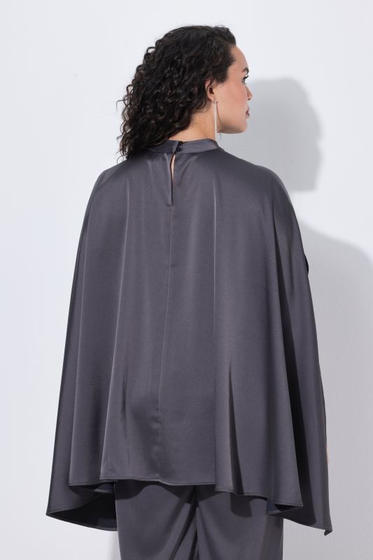 Satin Turtleneck Cape Blouse