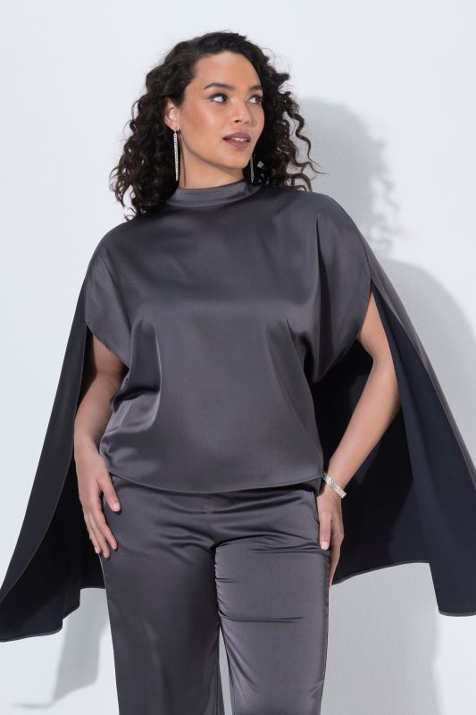Satin Turtleneck Cape Blouse
