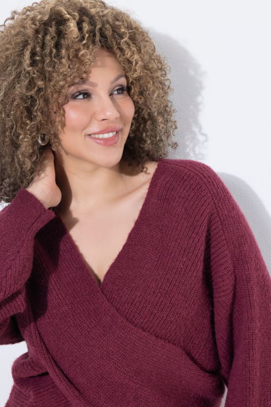 Wrap Look V-Neck Long Sleeve Sweater