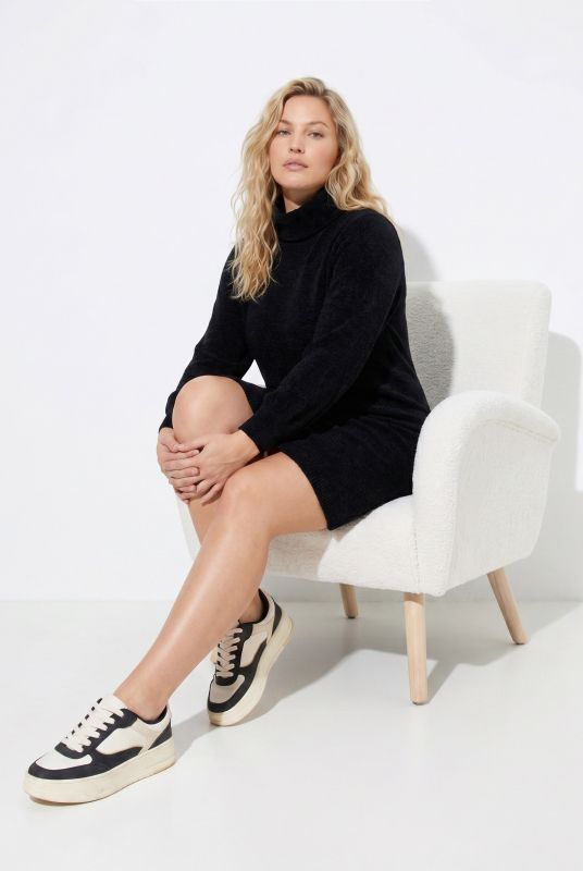 Chenille Knit Long Sleeve Turtleneck Sweater Dress