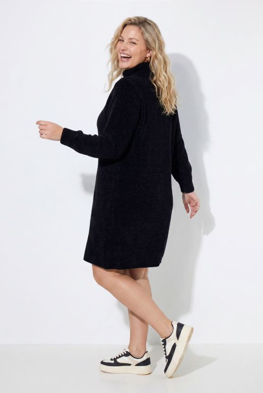 Chenille Knit Long Sleeve Turtleneck Sweater Dress
