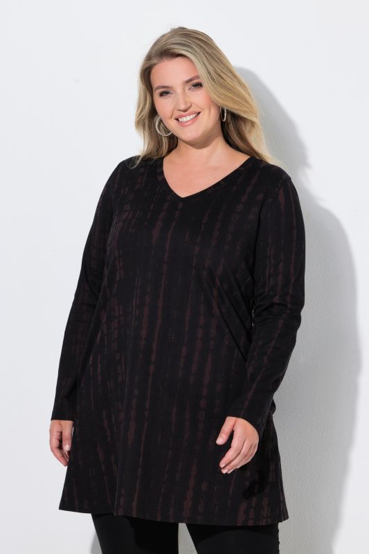 Batik Stripe Long Sleeve V-Neck Tunic Tee