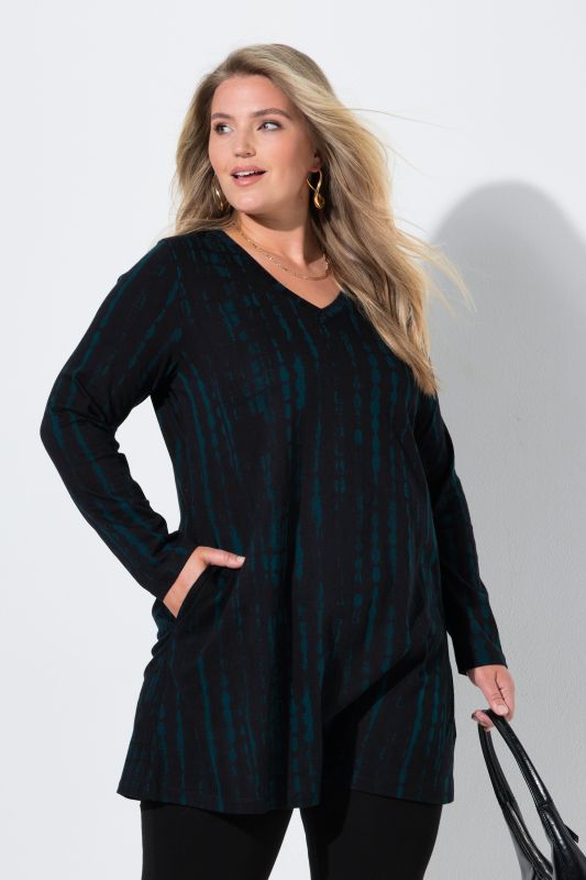 Batik Stripe Long Sleeve V-Neck Tunic Tee