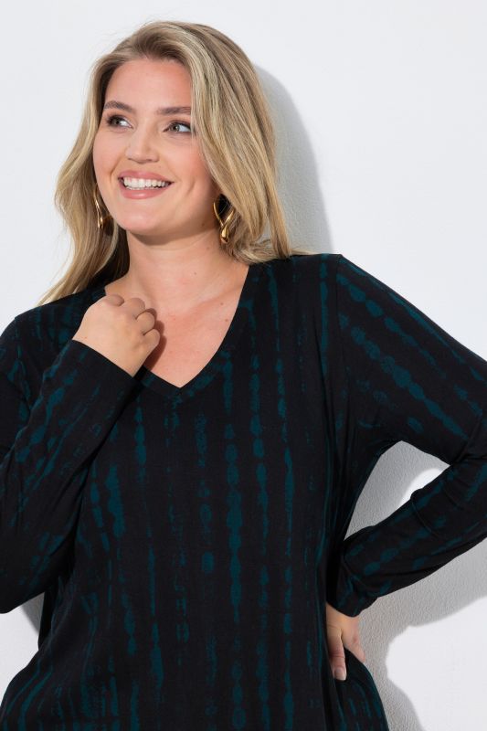 Batik Stripe Long Sleeve V-Neck Tunic Tee