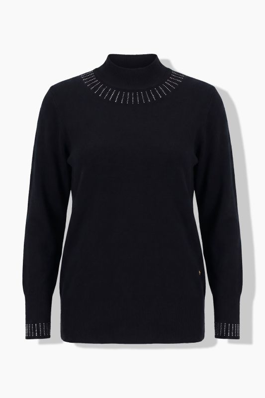 Rhinestone Studded Long Sleeve Turtleneck Sweater