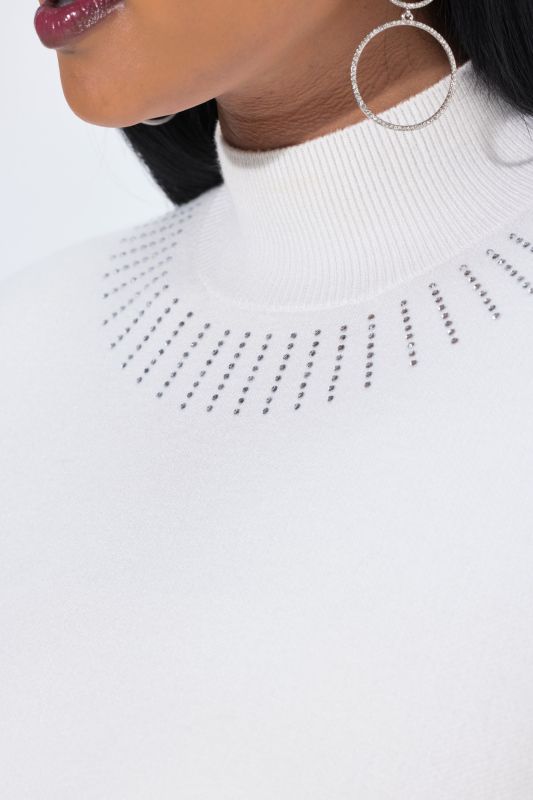 Rhinestone Studded Long Sleeve Turtleneck Sweater