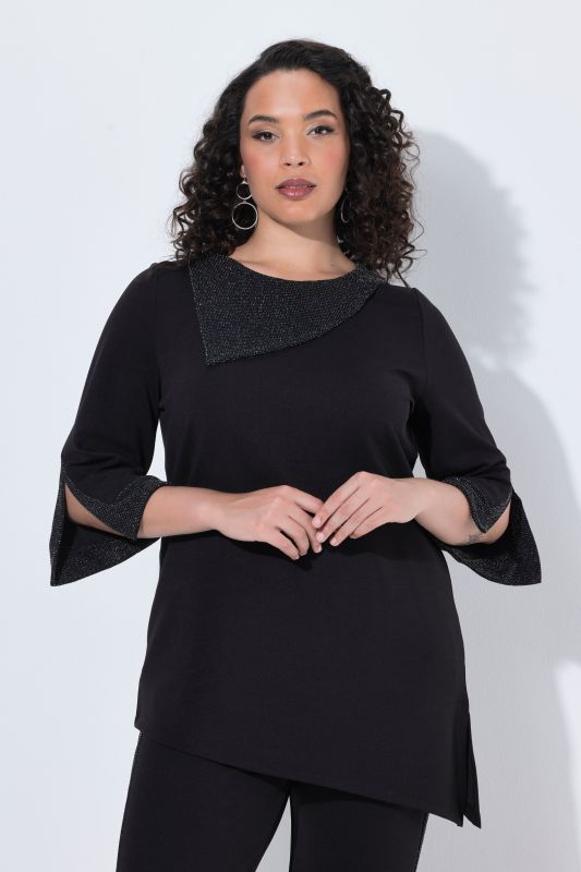 Asymmetric Rhinestoned A-Line Knit Tunic