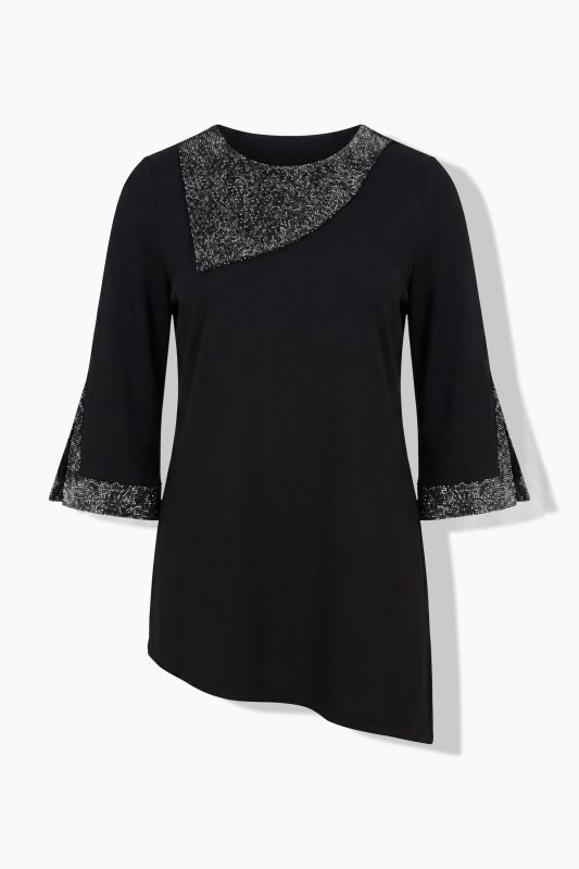 Asymmetric Rhinestoned A-Line Knit Tunic