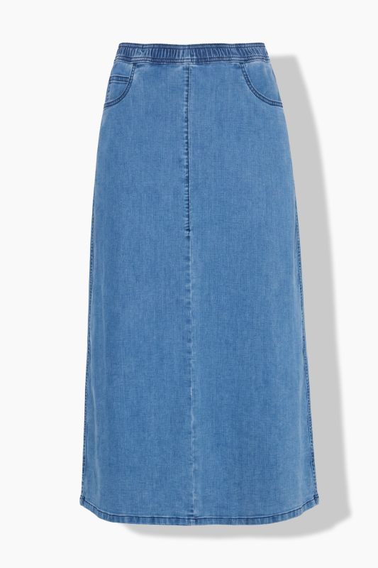A-Line Elastic Waist Denim Skirt