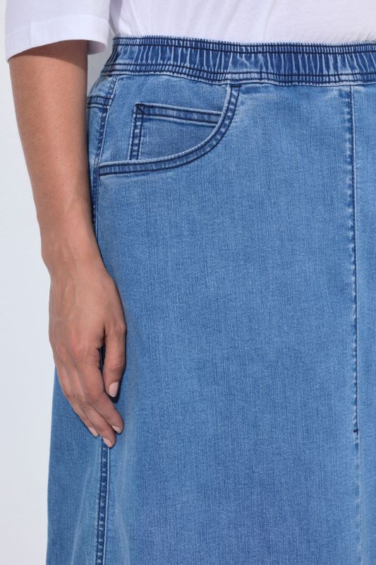 A-Line Elastic Waist Denim Skirt