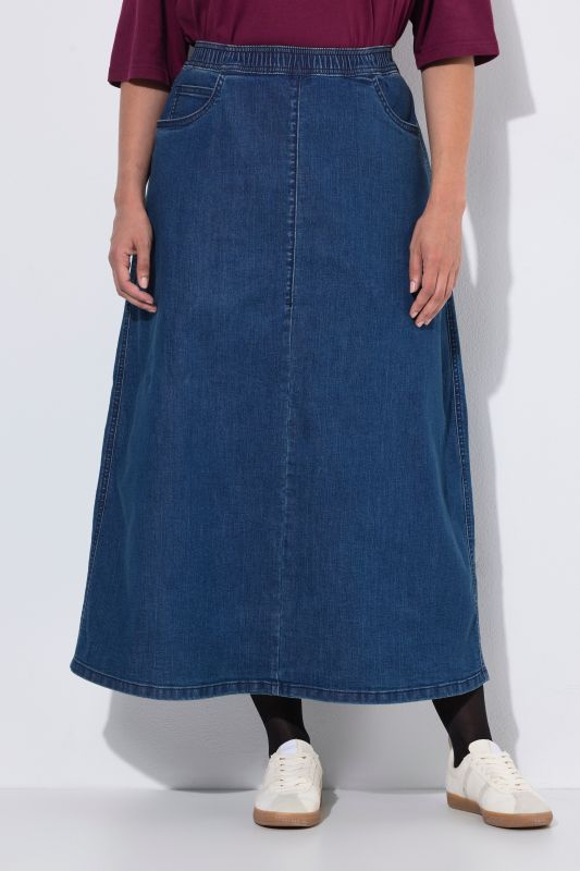 A-Line Elastic Waist Denim Skirt