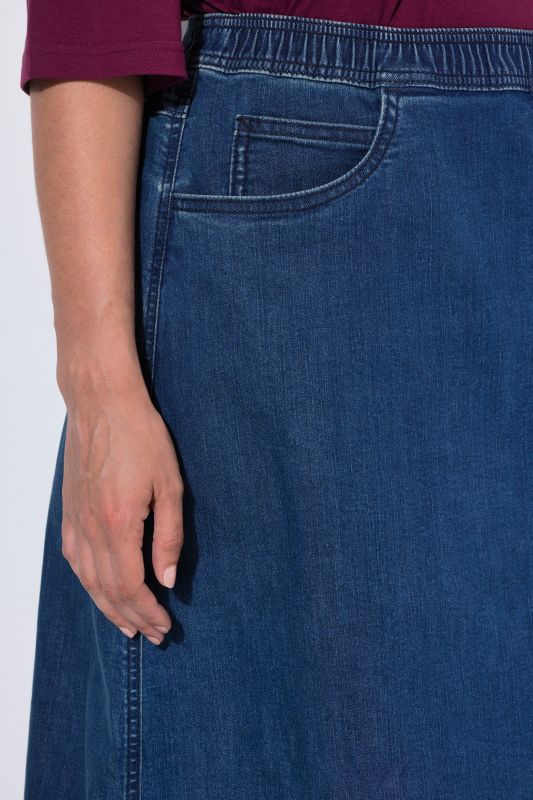 A-Line Elastic Waist Denim Skirt