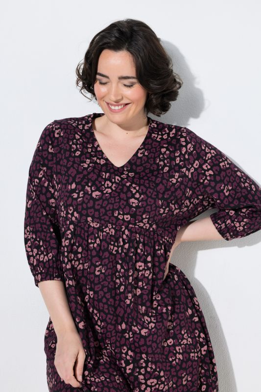Colorful Leopard Print Empire Waist 3/4 Sleeve Dress