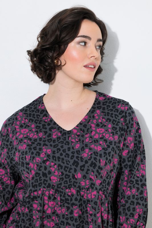 Colorful Leopard Print Empire Waist 3/4 Sleeve Dress