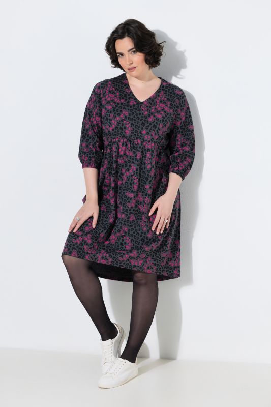 Colorful Leopard Print Empire Waist 3/4 Sleeve Dress