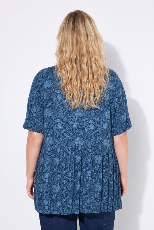 Blouse, A-line, tie closure, bell-shaped short sleeves